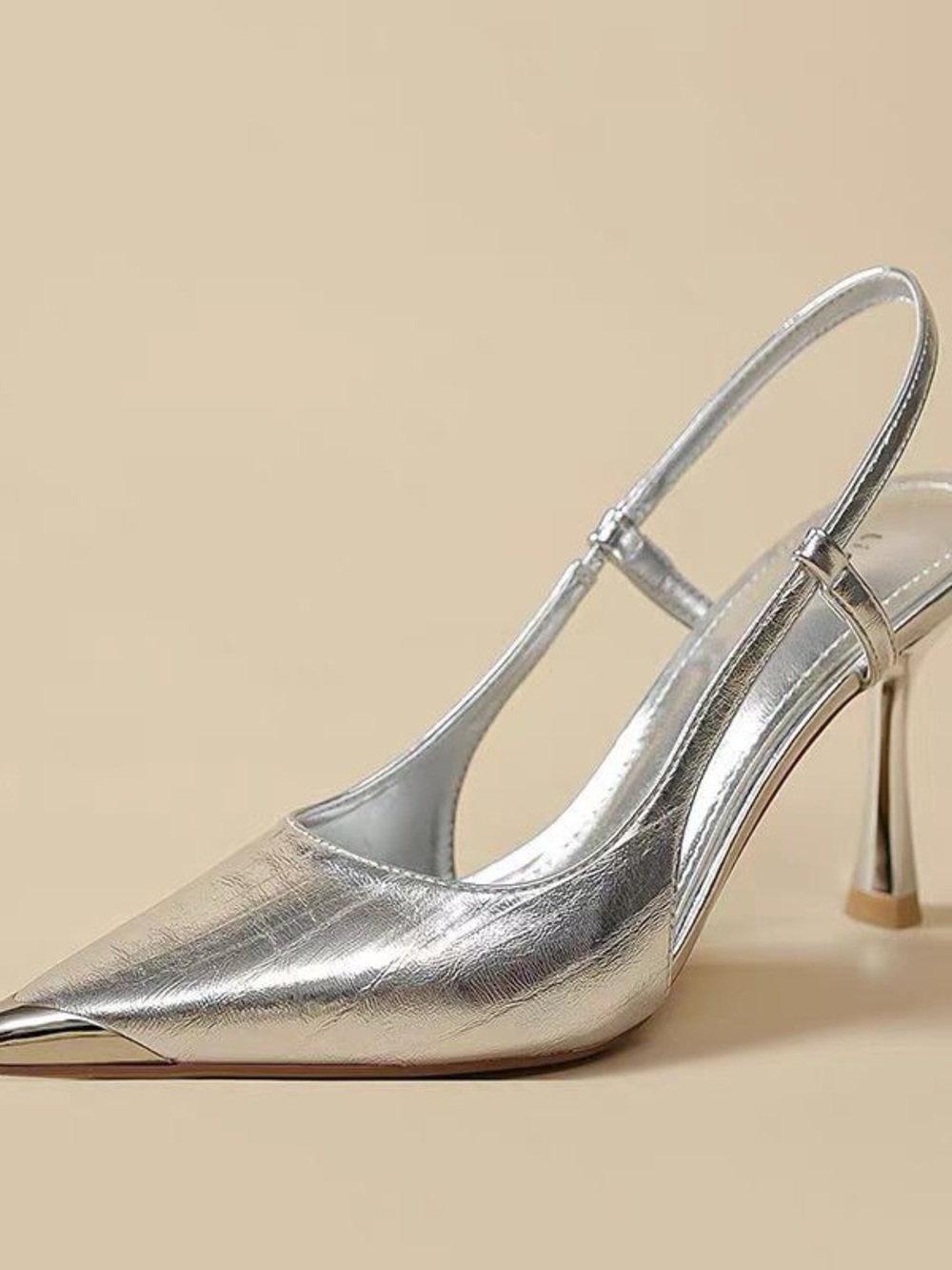 Sleek Silver Pointed Slingback Heels